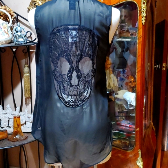 Teenage Runaway Tops - Teenage Runaway Hot Topic Sheer Black Gothic Blouse Skull